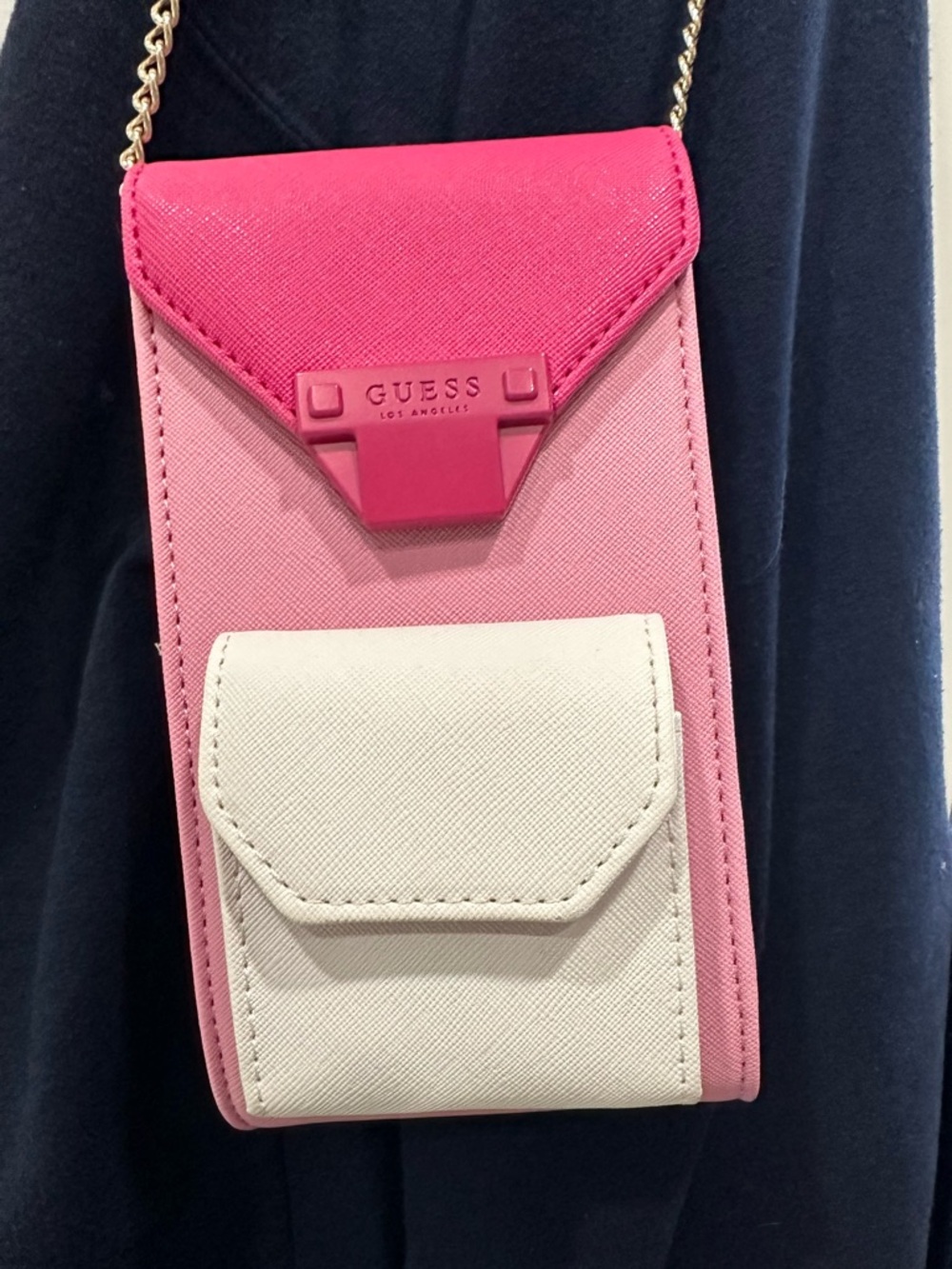 GUESS Two-Tone Pink and Cream Chain Crossbody Phone Pouch